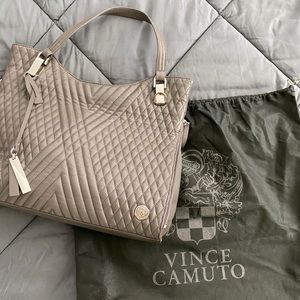 Vince Camuto ‘Riley' Quilted Leather Tote in Smoke